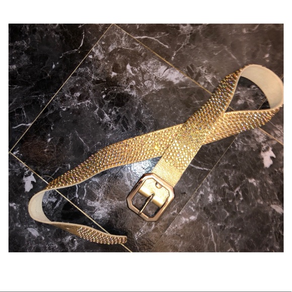ON HOLD Vintage Genuine Leather Jeweled Belt - Picture 2 of 3